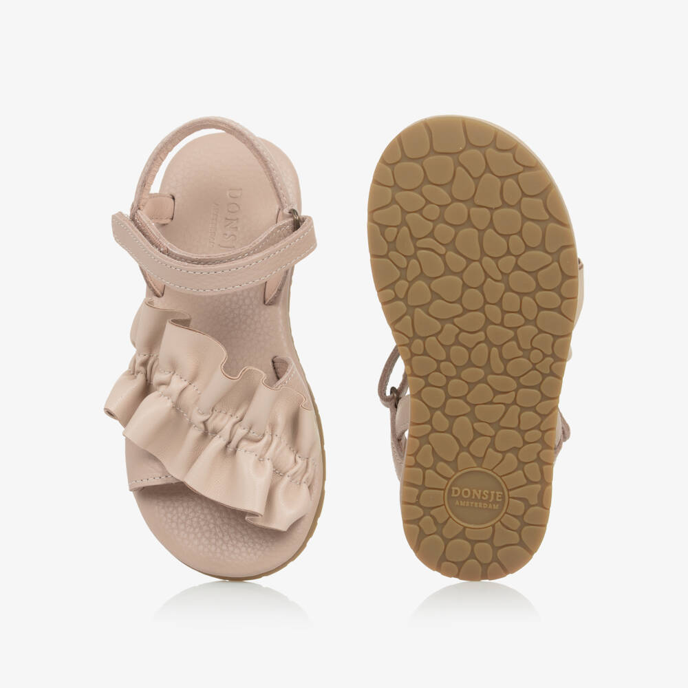 Donsje-Кожаные сандалии с розовыми оборками для девочек | Childrensalon Outlet