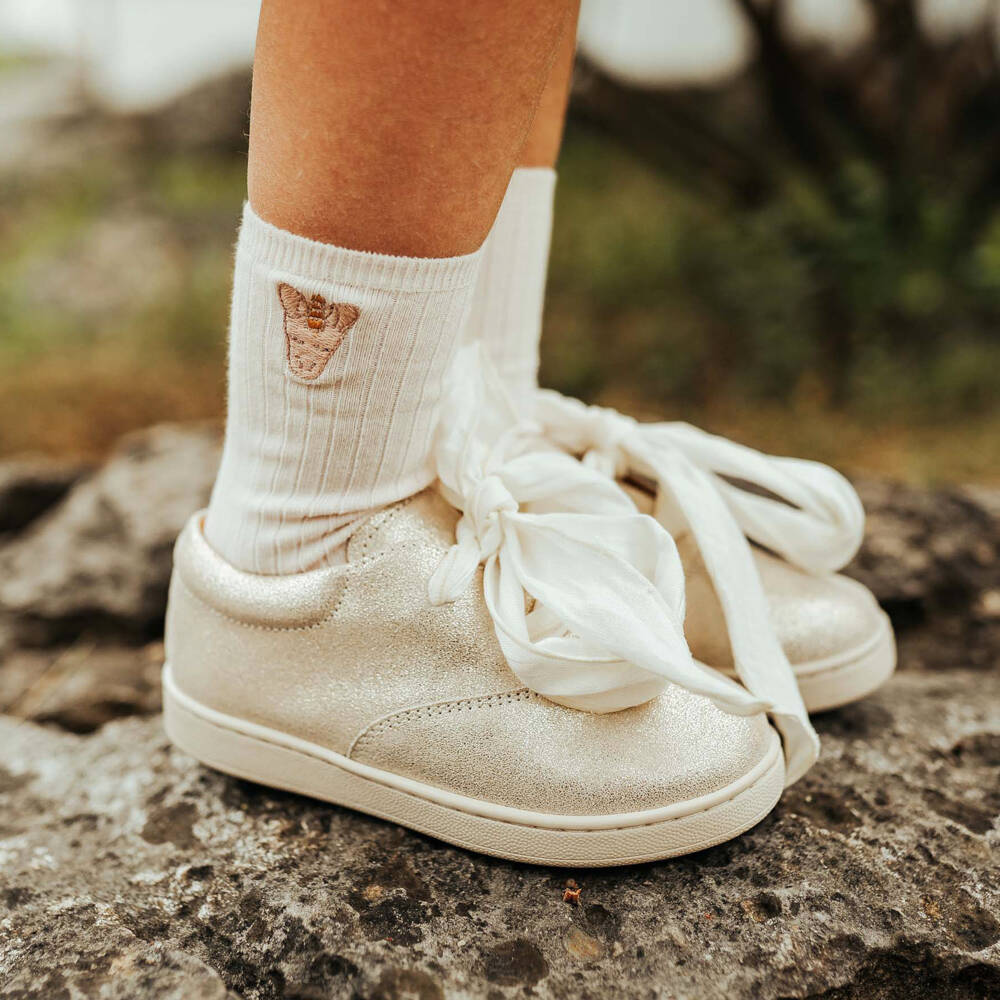 Donsje-Girls Shimmering Golden Leather Sneakers | Childrensalon Outlet