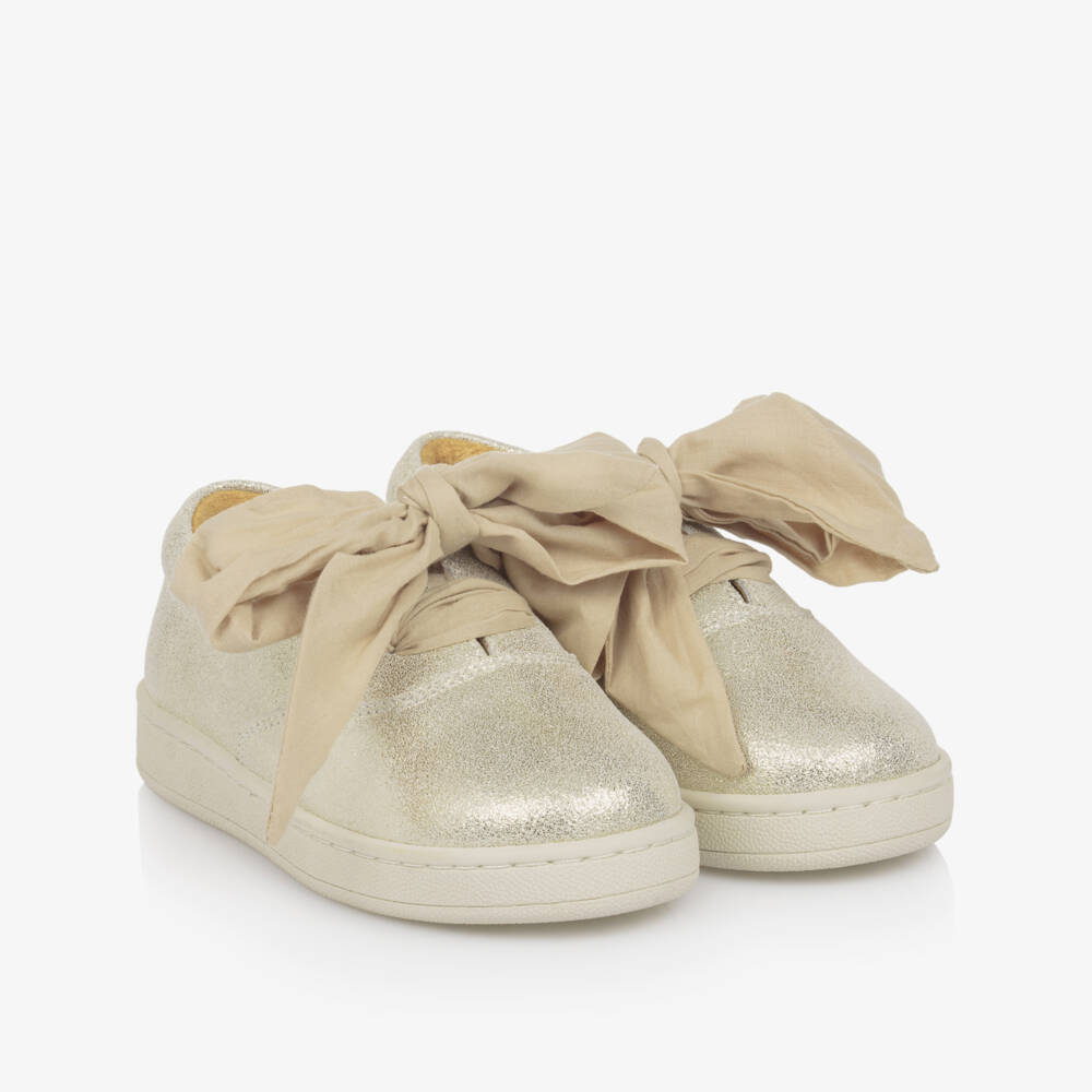 Donsje-Золотистые кожаные кроссовки для девочек с блеском | Childrensalon Outlet