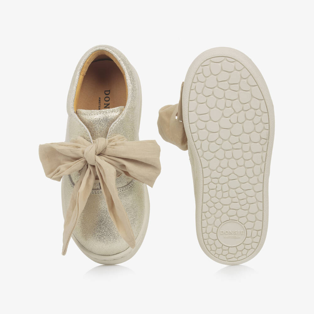 Donsje-Girls Shimmering Golden Leather Sneakers | Childrensalon Outlet