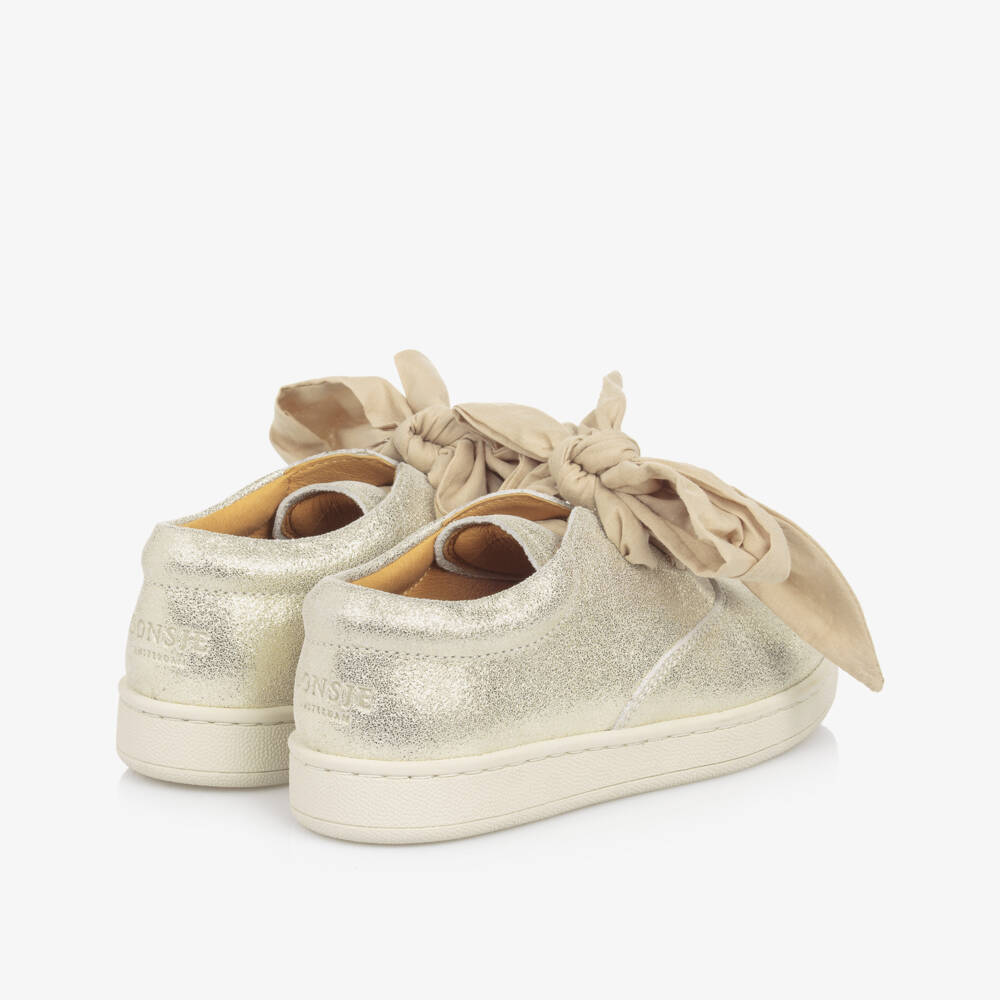 Donsje-Girls Shimmering Golden Leather Sneakers | Childrensalon Outlet