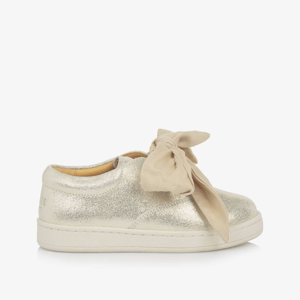 Donsje-Girls Shimmering Golden Leather Sneakers | Childrensalon Outlet