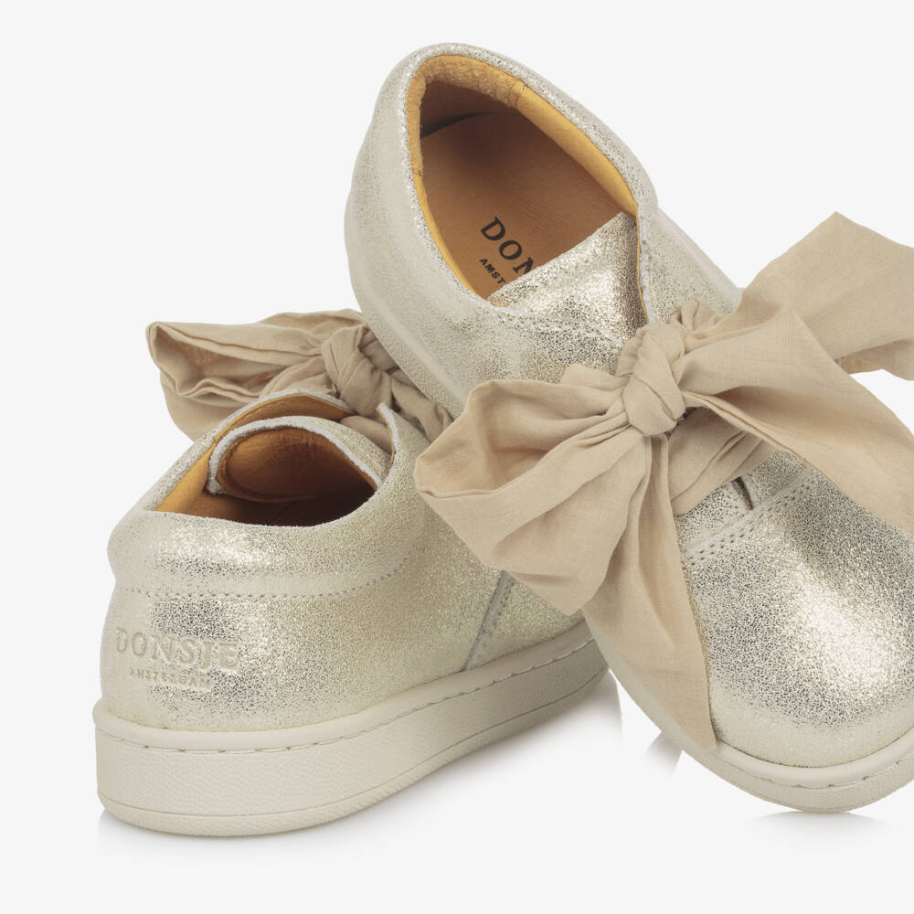 Donsje-Girls Shimmering Golden Leather Sneakers | Childrensalon Outlet
