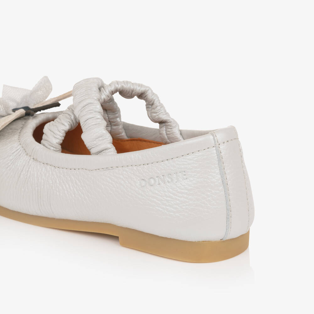 Donsje-Girls Silver Grey Leather Ballerinas with Butterflies | Childrensalon Outlet