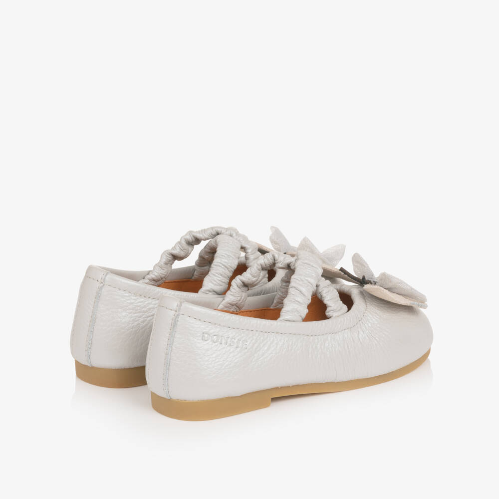 Donsje-Girls Silver Grey Leather Ballerinas with Butterflies | Childrensalon Outlet