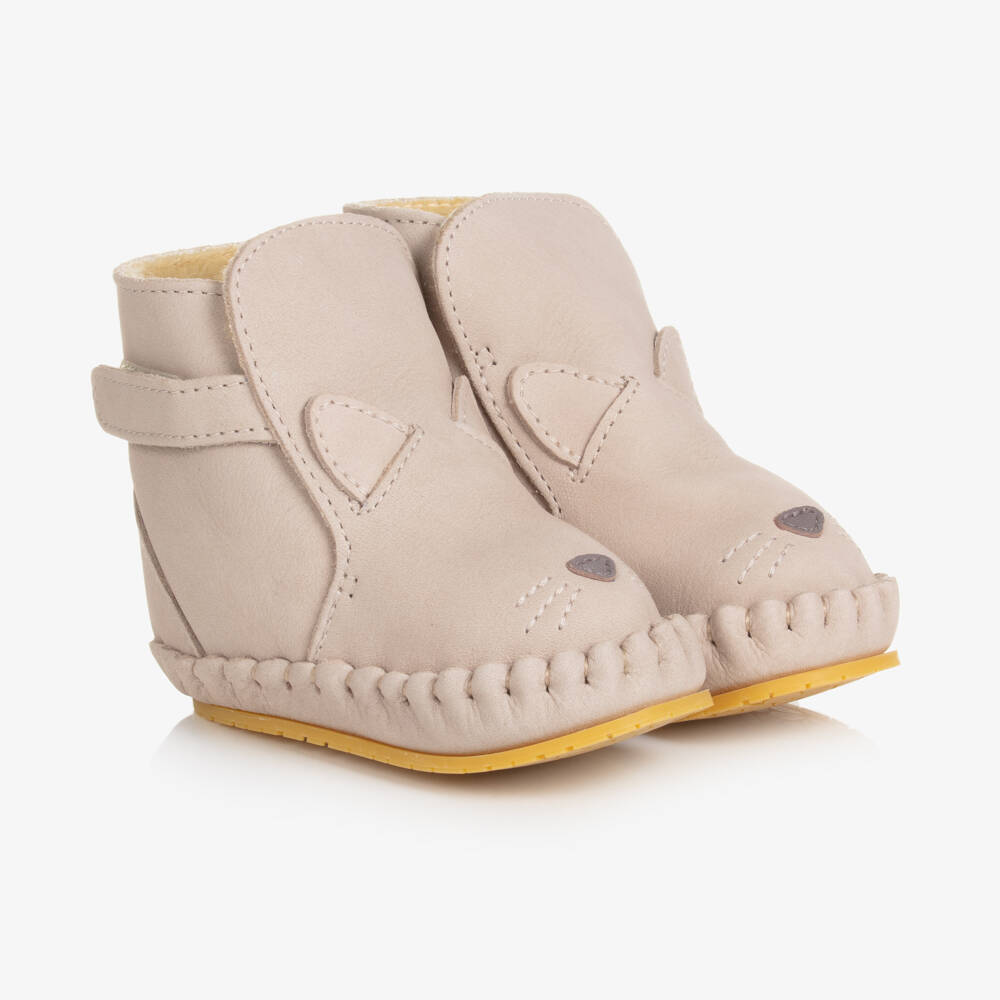 Donsje-Girls Soft Beige Cat Booties | Childrensalon Outlet