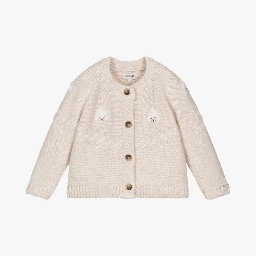 Donsje-Girls Soft Sand Poodle Cardigan | Childrensalon Outlet