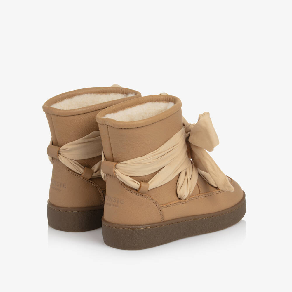 Donsje-Girls Tan Brown Boots with Ribbon Ties | Childrensalon Outlet