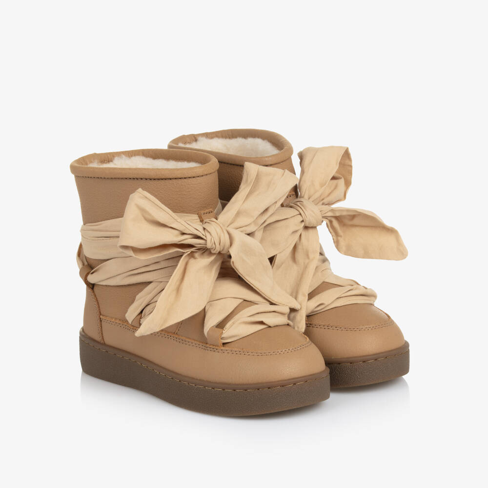 Donsje-Girls Tan Brown Boots with Ribbon Ties | Childrensalon Outlet