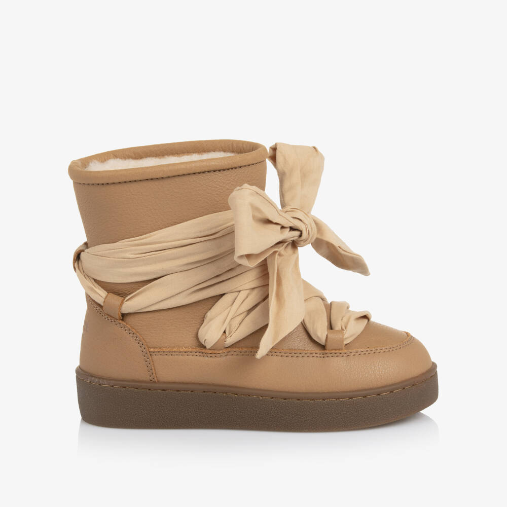 Donsje-Girls Tan Brown Boots with Ribbon Ties | Childrensalon Outlet