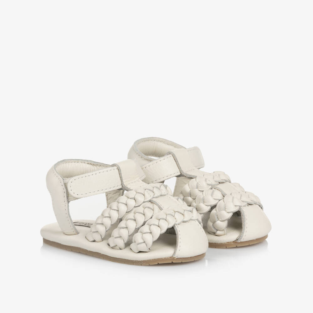 Donsje-Girls White Braided Leather Pre-Walkers | Childrensalon Outlet