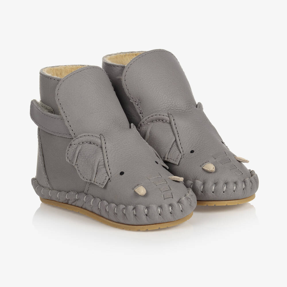 Donsje - Bottines grises en cuir forme éléphant | Childrensalon