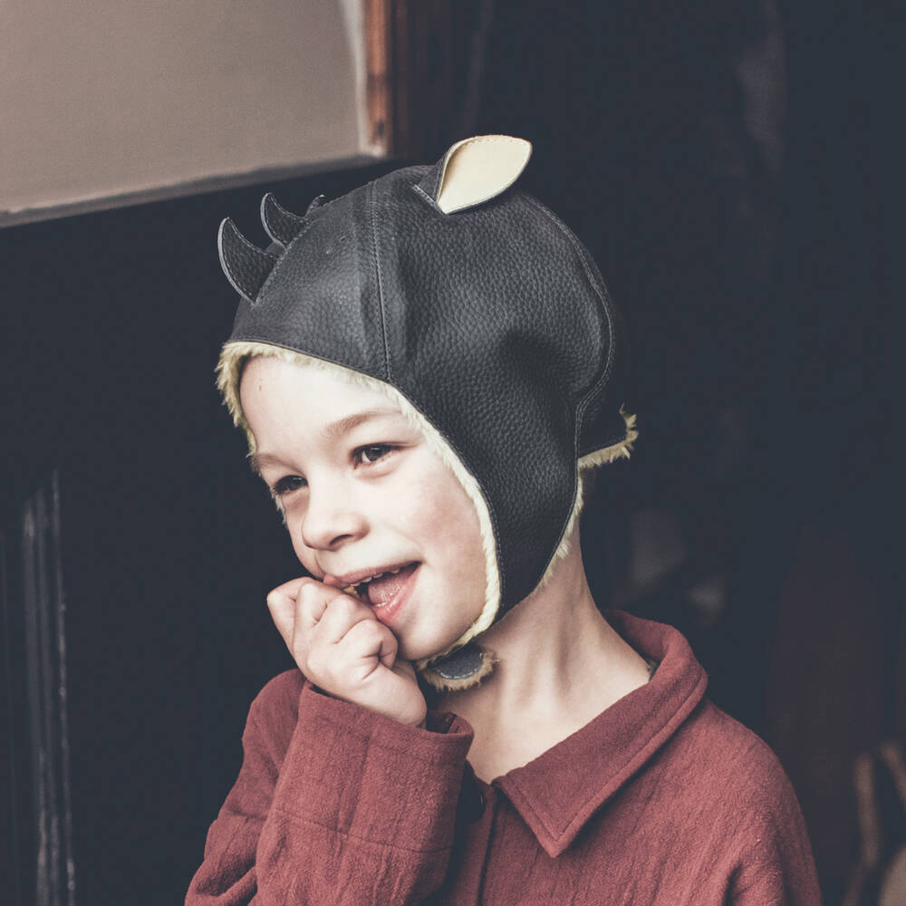 Donsje-Серая кожа шапка в виде головы носорога | Childrensalon Outlet