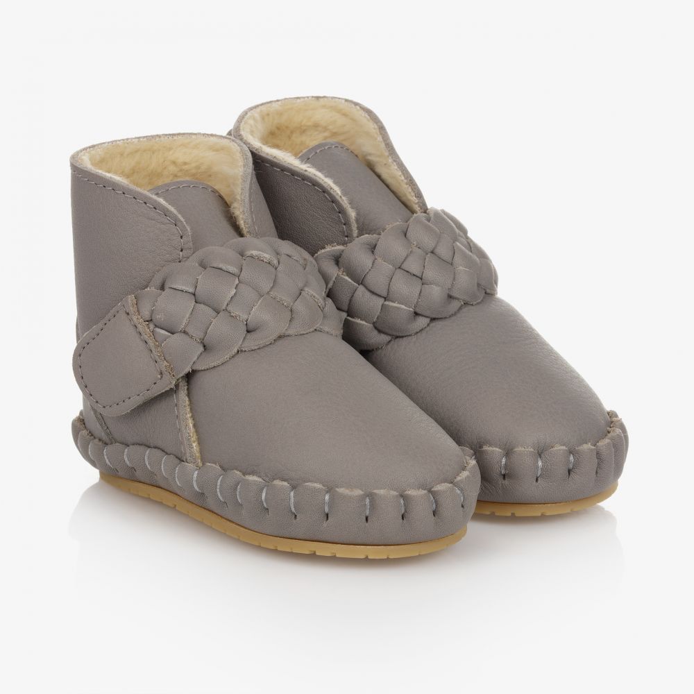 Donsje - Серые кожаные ботинки с плетеной отделкой | Childrensalon