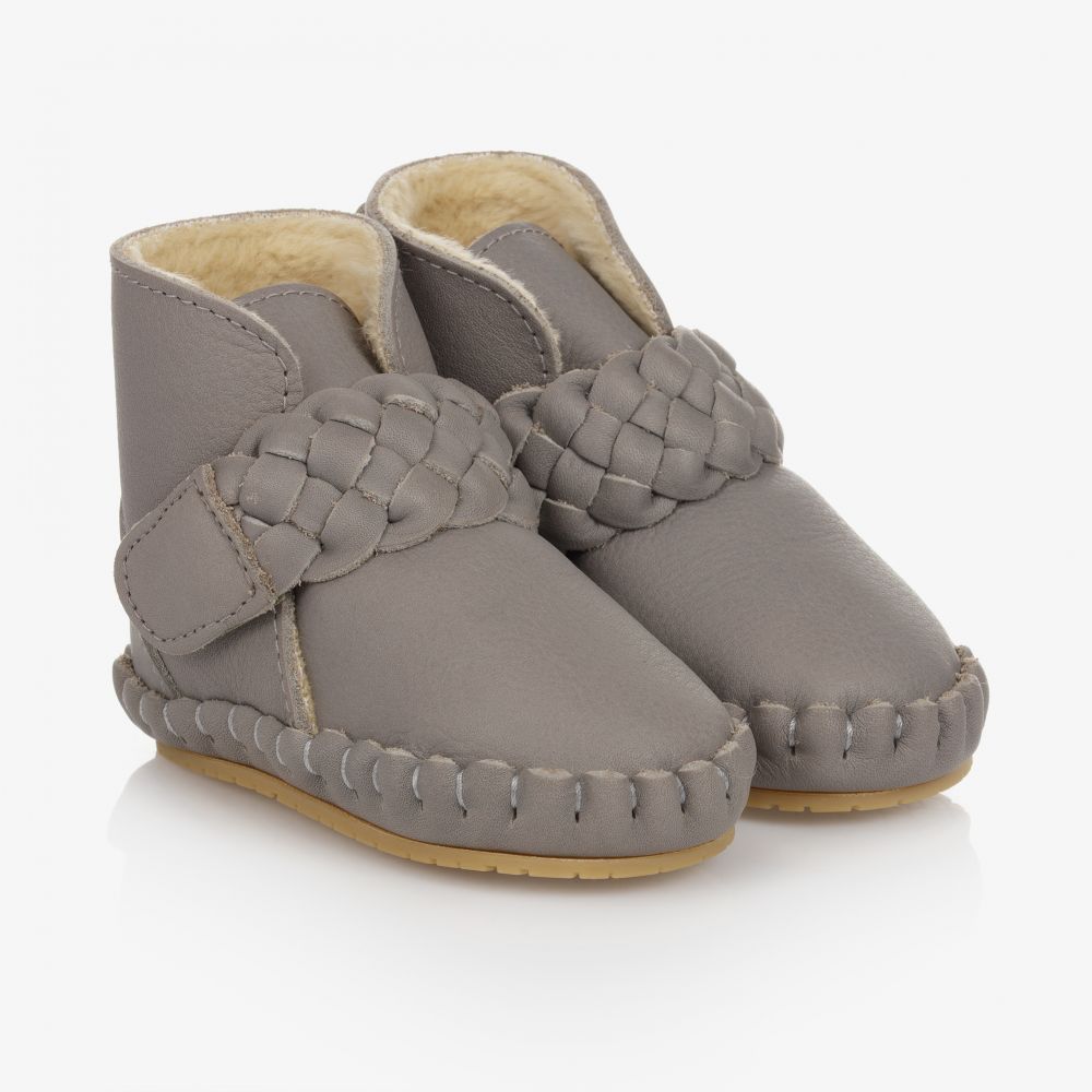 Donsje - Bottines grises en cuir tressé | Childrensalon