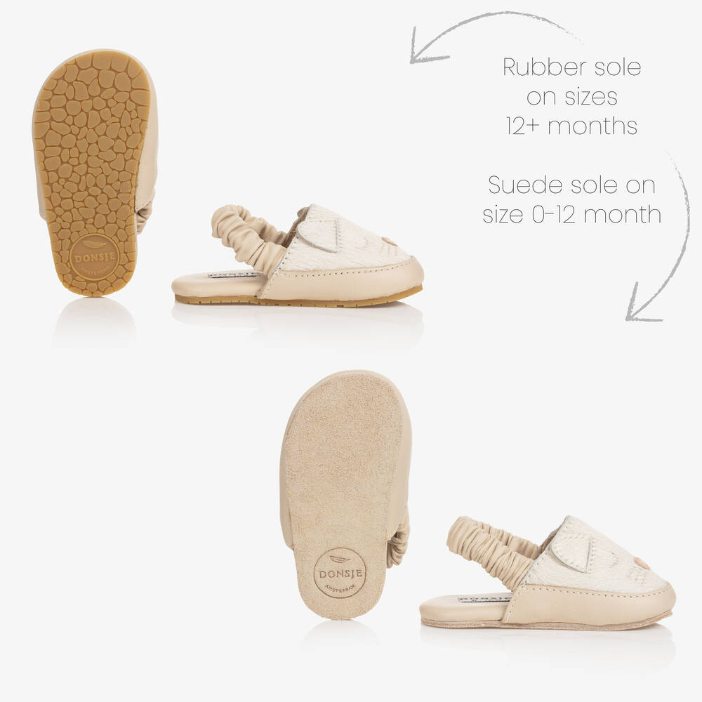 Donsje-Кремовые кожаные пинетки с котом | Childrensalon Outlet