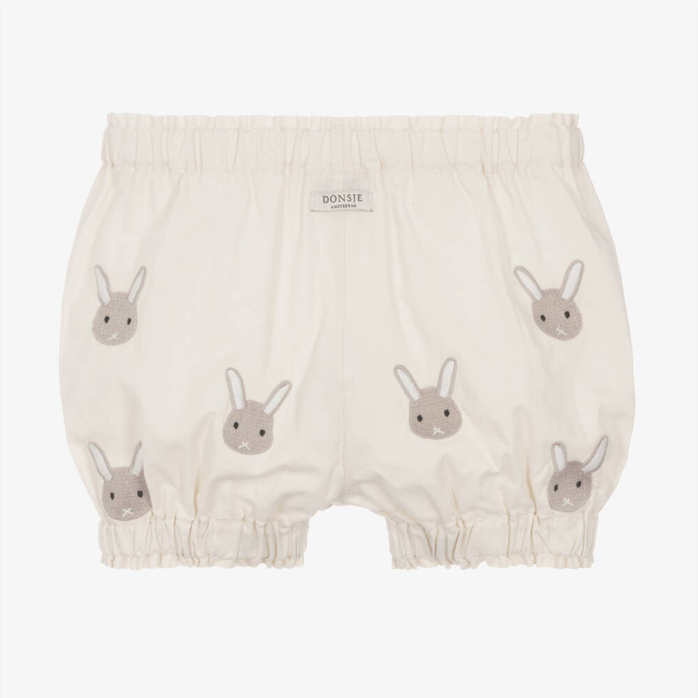 Donsje-Ivory Embroidered Cotton Bunny Shorts | Childrensalon Outlet