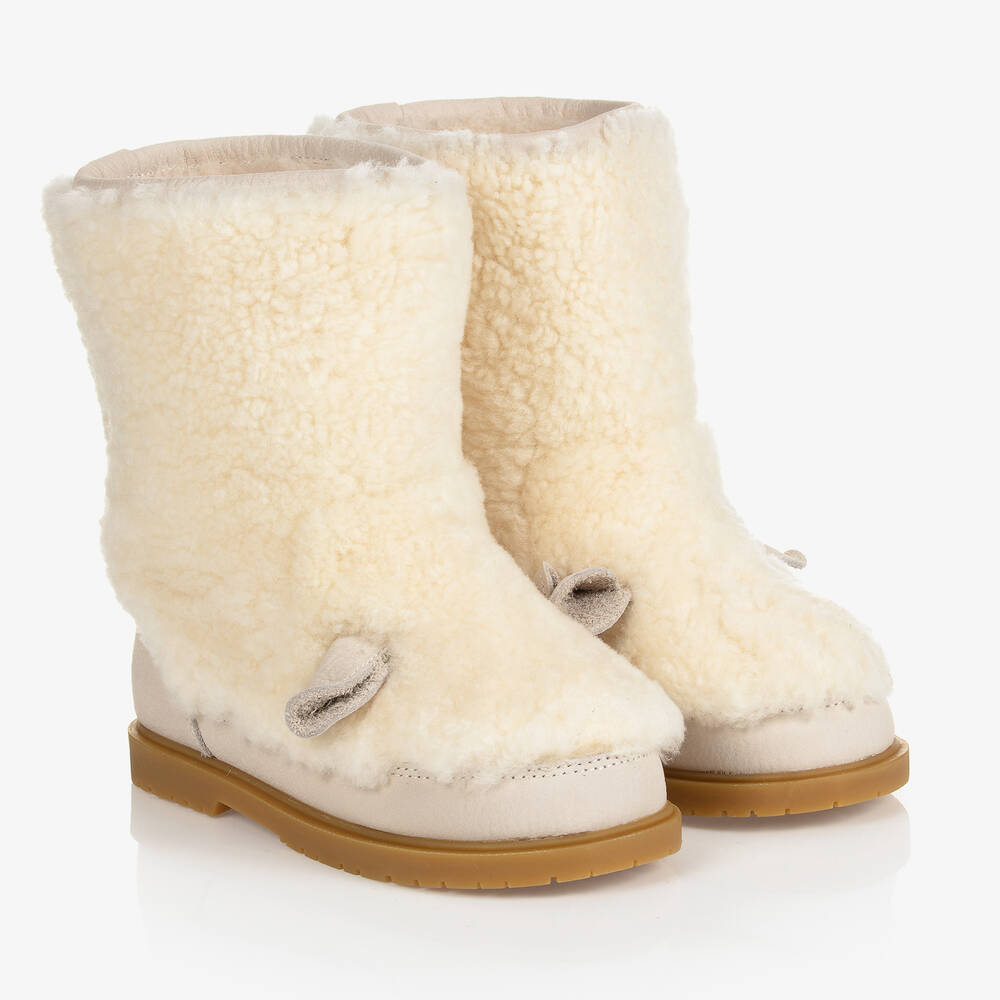 Donsje - Ivory Furry Wool Boots | Childrensalon