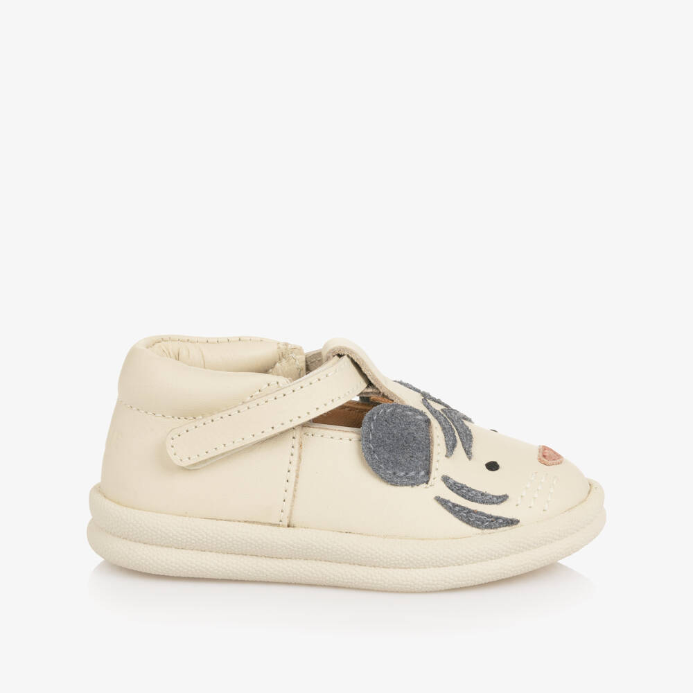 Donsje-Ivory Leather First Walker Shoes with Tiger Motif | Childrensalon Outlet