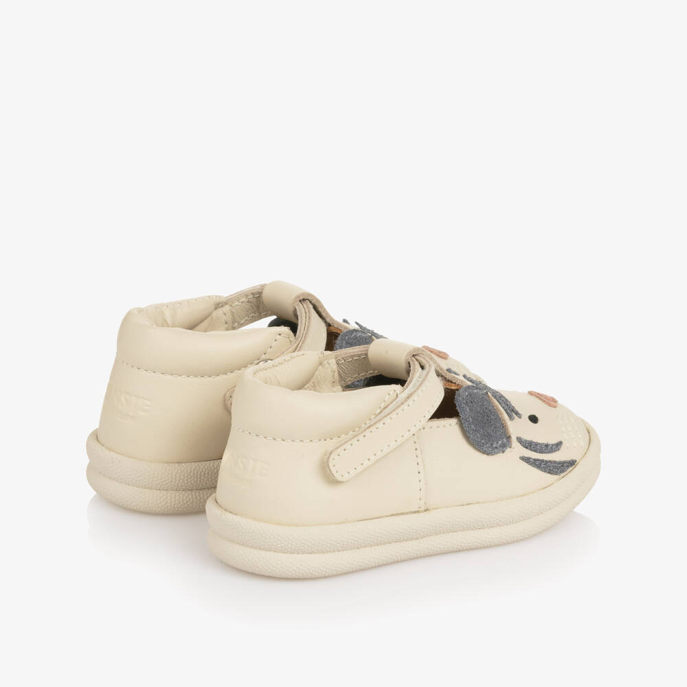 Donsje-Ivory Leather First Walker Shoes with Tiger Motif | Childrensalon Outlet