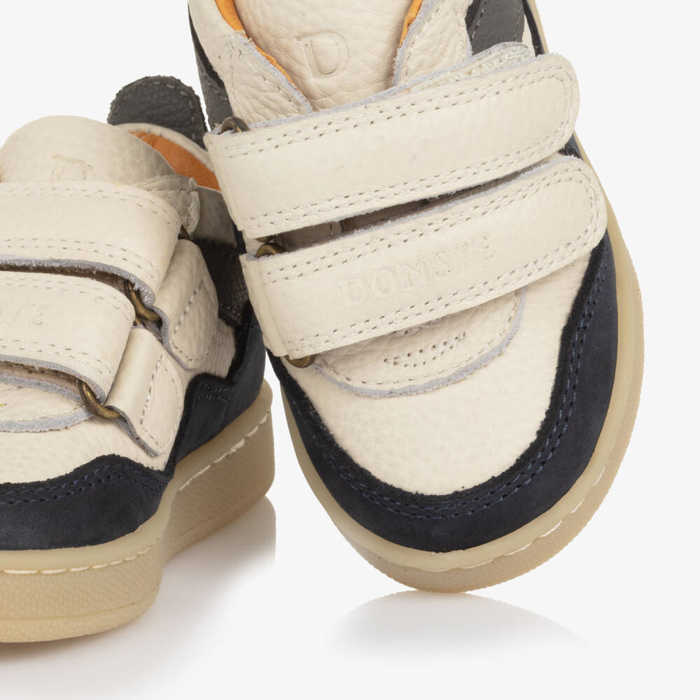 Donsje-Ivory & Navy Blue Leather Pesio First Walker Sneakers | Childrensalon Outlet