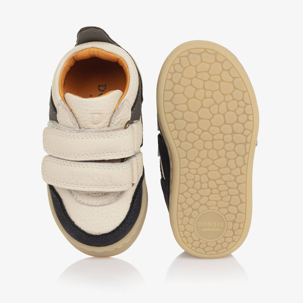 Donsje-Ivory & Navy Blue Leather Pesio First Walker Sneakers | Childrensalon Outlet
