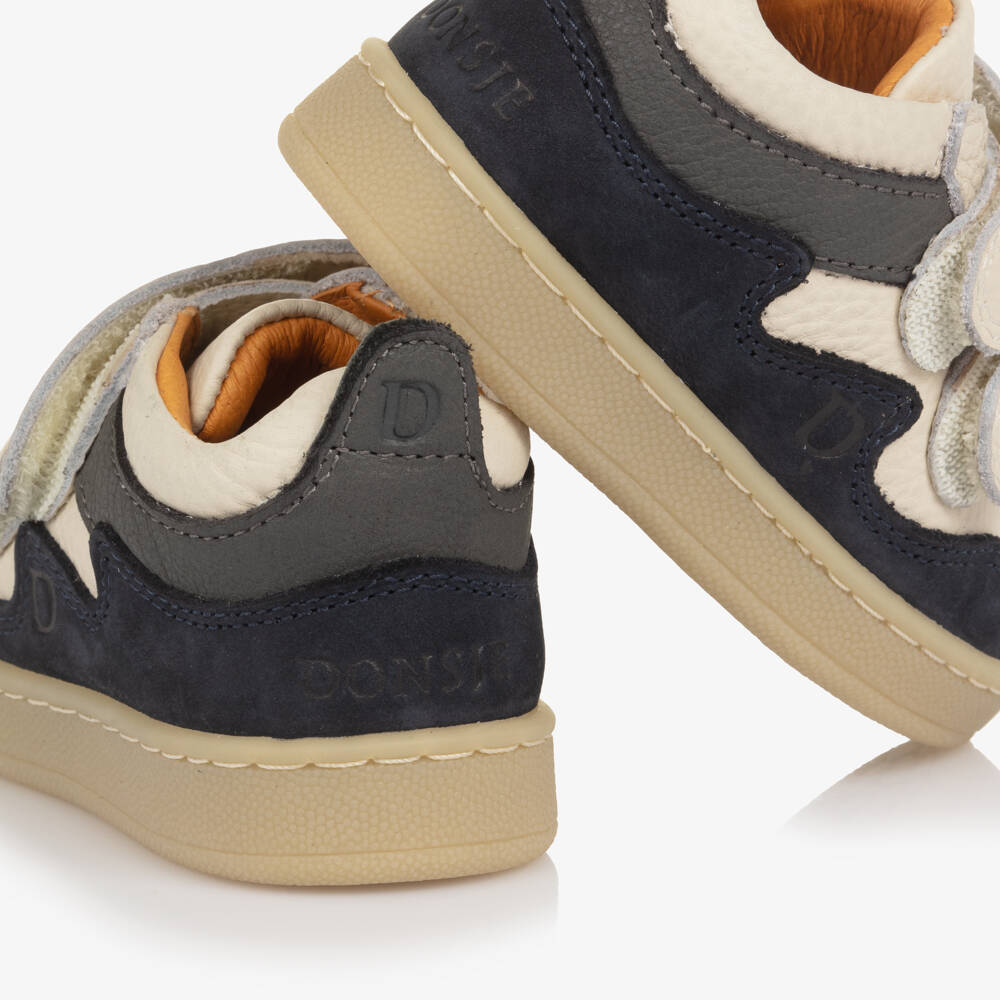Donsje-Ivory & Navy Blue Leather Pesio First Walker Sneakers | Childrensalon Outlet