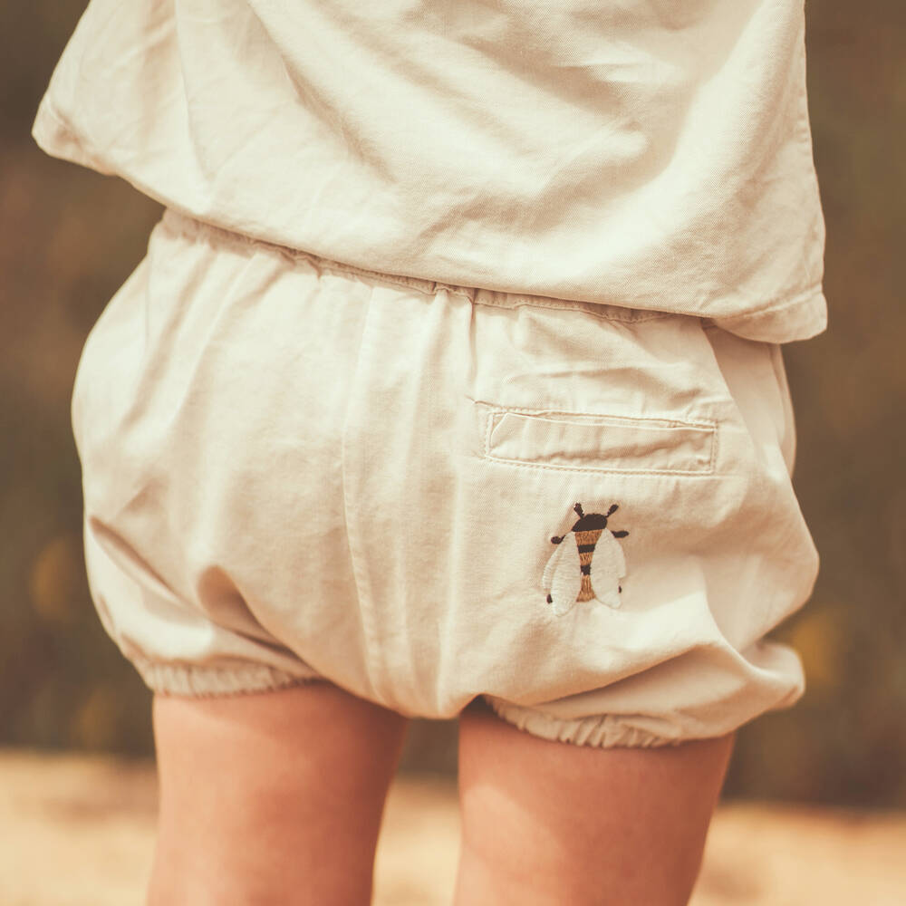 Donsje Ivory Organic Cotton Baby Bloomer Shorts Childrensalon