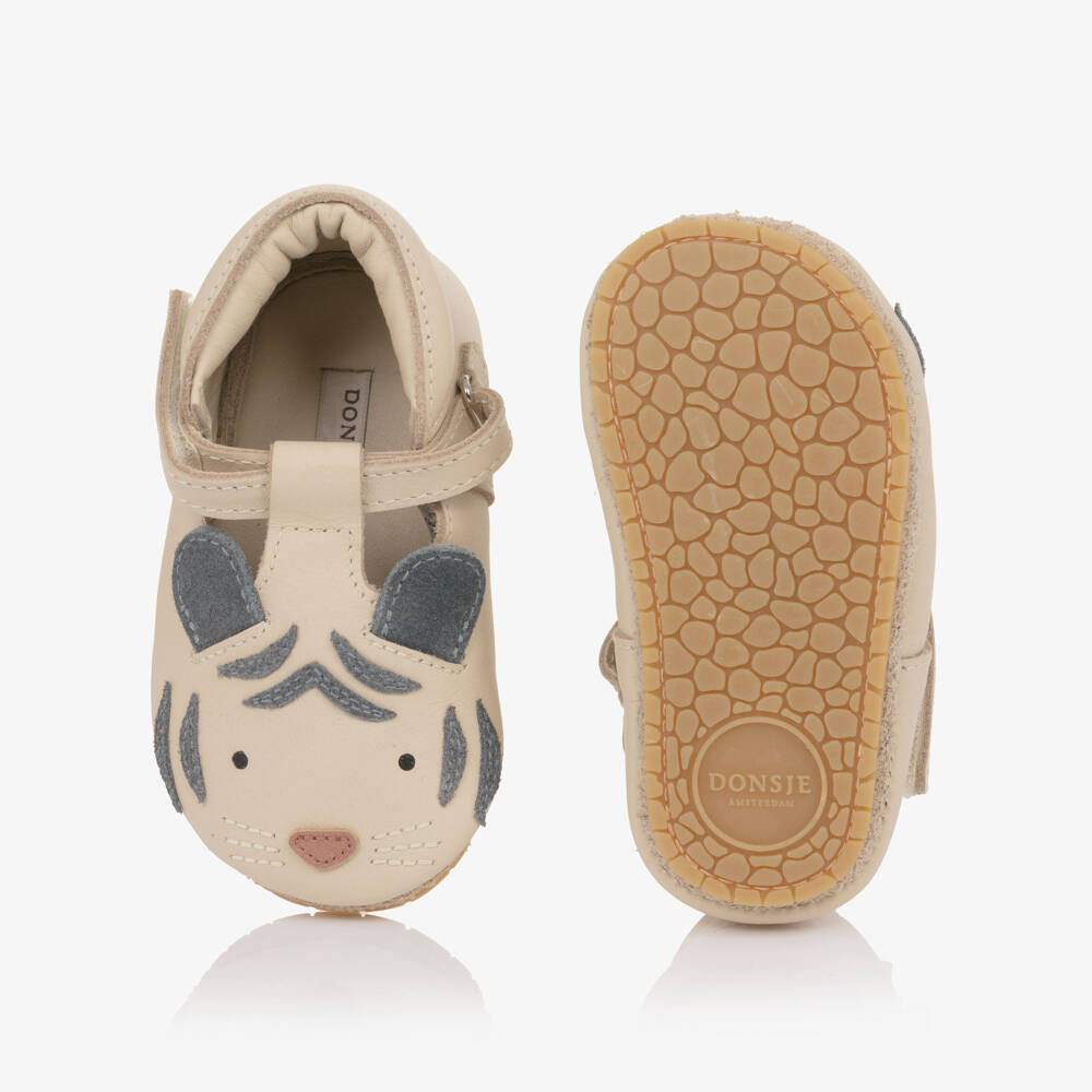 Donsje-Ivory Tiger Leather Pre-Walker Shoes | Childrensalon Outlet
