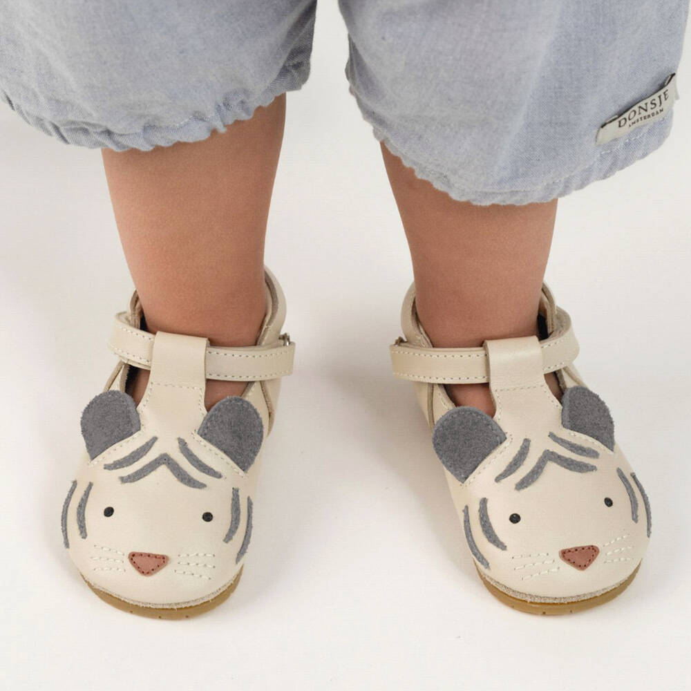 Donsje-Ivory Tiger Leather Pre-Walker Shoes | Childrensalon Outlet