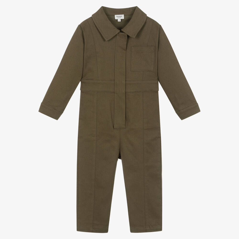 Donsje - Combi-pantalon vert kaki en coton | Childrensalon