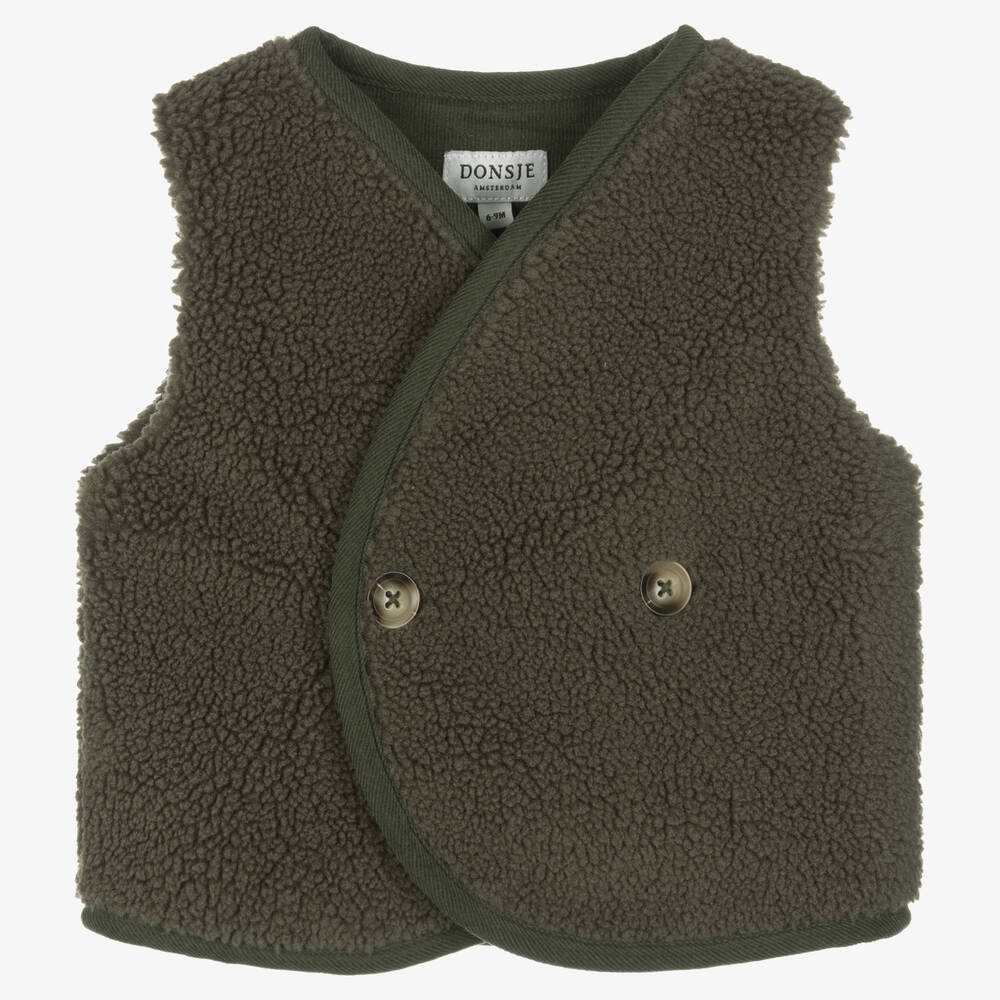 Donsje - Khakigrüne Shearling-Imitat-Weste | Childrensalon