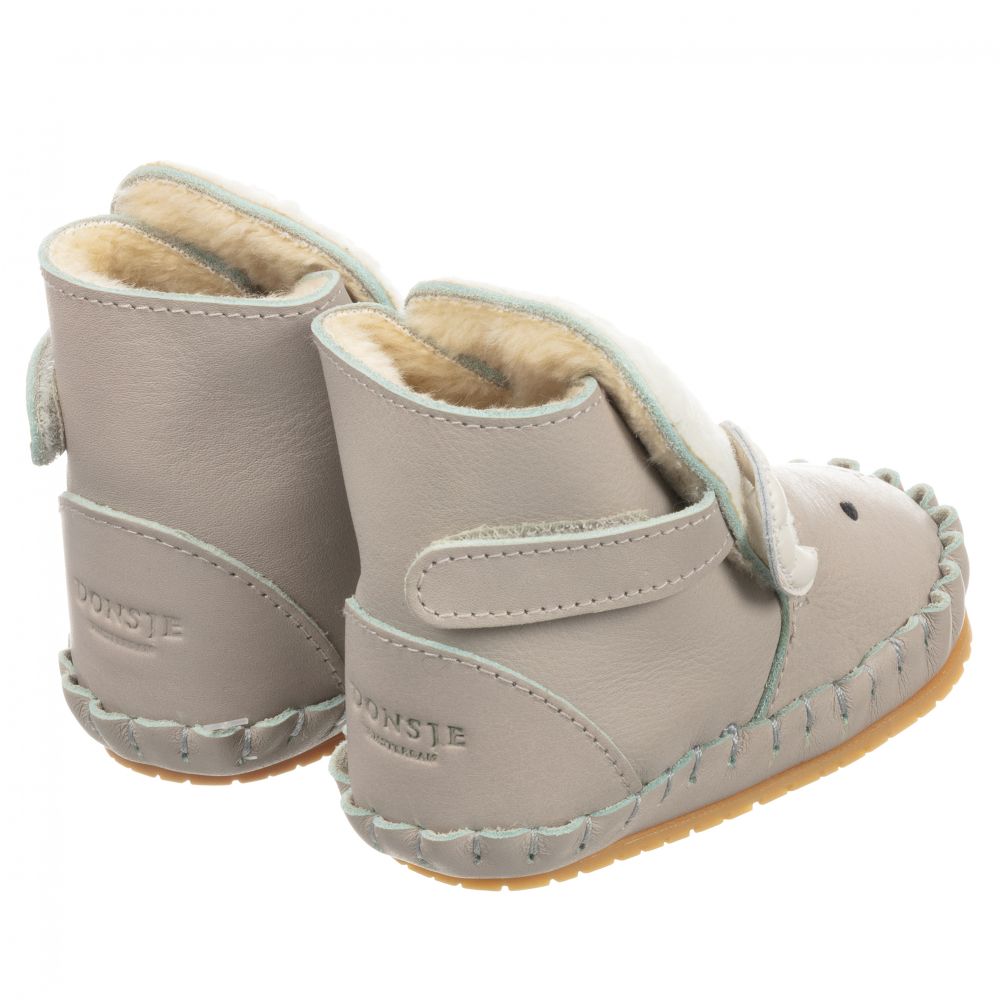 Donsje-Светло-серые кожаные сапожки в виде головы барашка | Childrensalon Outlet