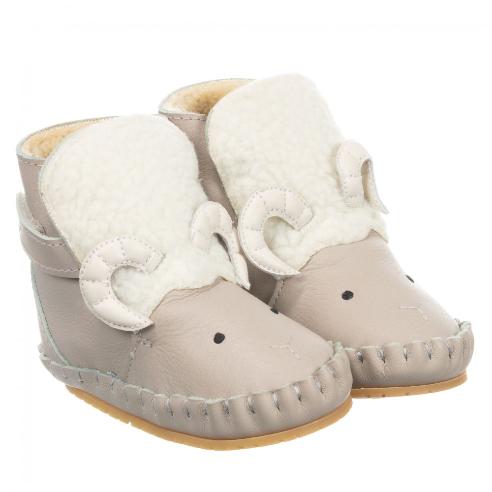 Donsje - Bottines bélier gris clair en cuir | Childrensalon