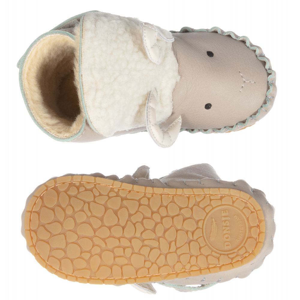 Donsje-Светло-серые кожаные сапожки в виде головы барашка | Childrensalon Outlet