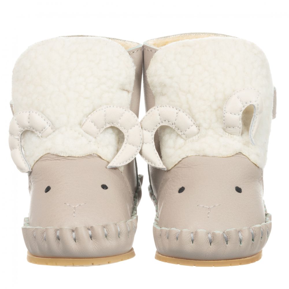 Donsje-Светло-серые кожаные сапожки в виде головы барашка | Childrensalon Outlet