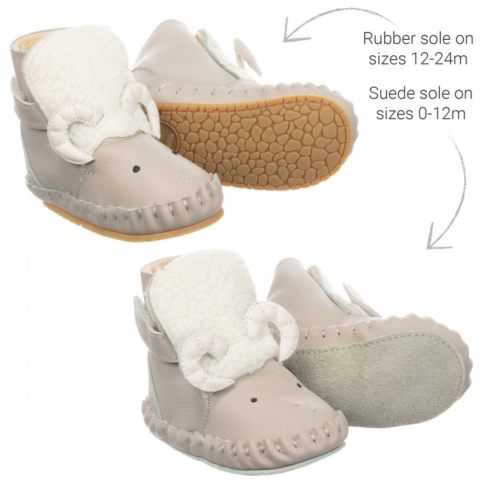 Donsje-Светло-серые кожаные сапожки в виде головы барашка | Childrensalon Outlet