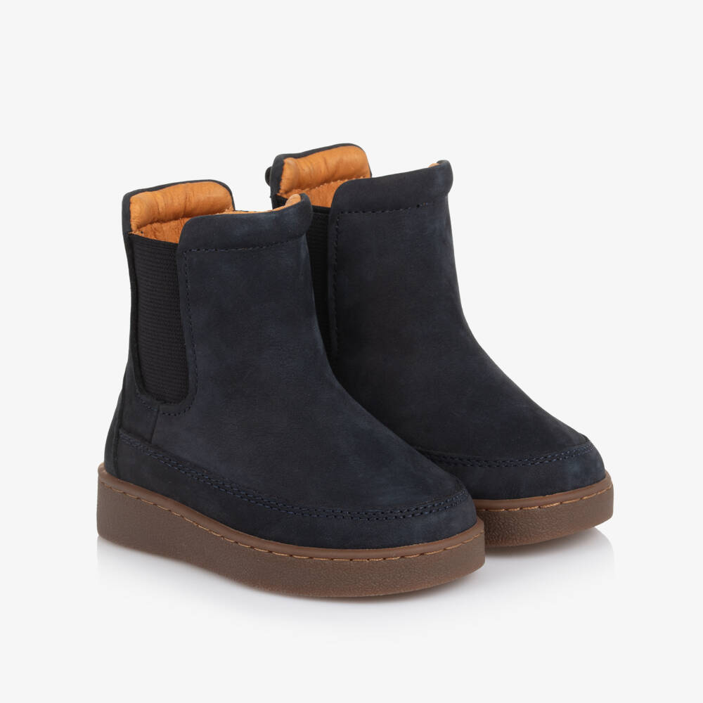 Donsje-Navy Blue Nubuck Leather First Walker Boots | Childrensalon Outlet