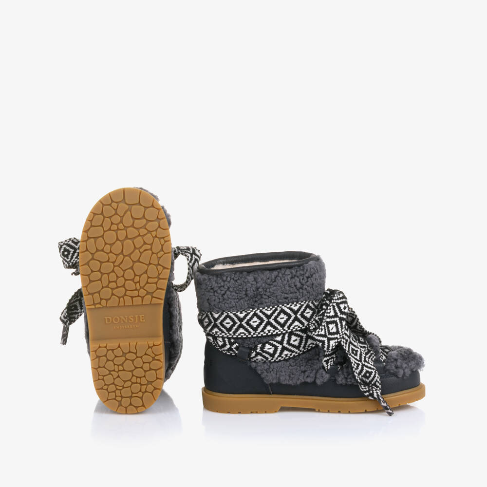 Donsje-Navy Tie Up Boots | Childrensalon Outlet