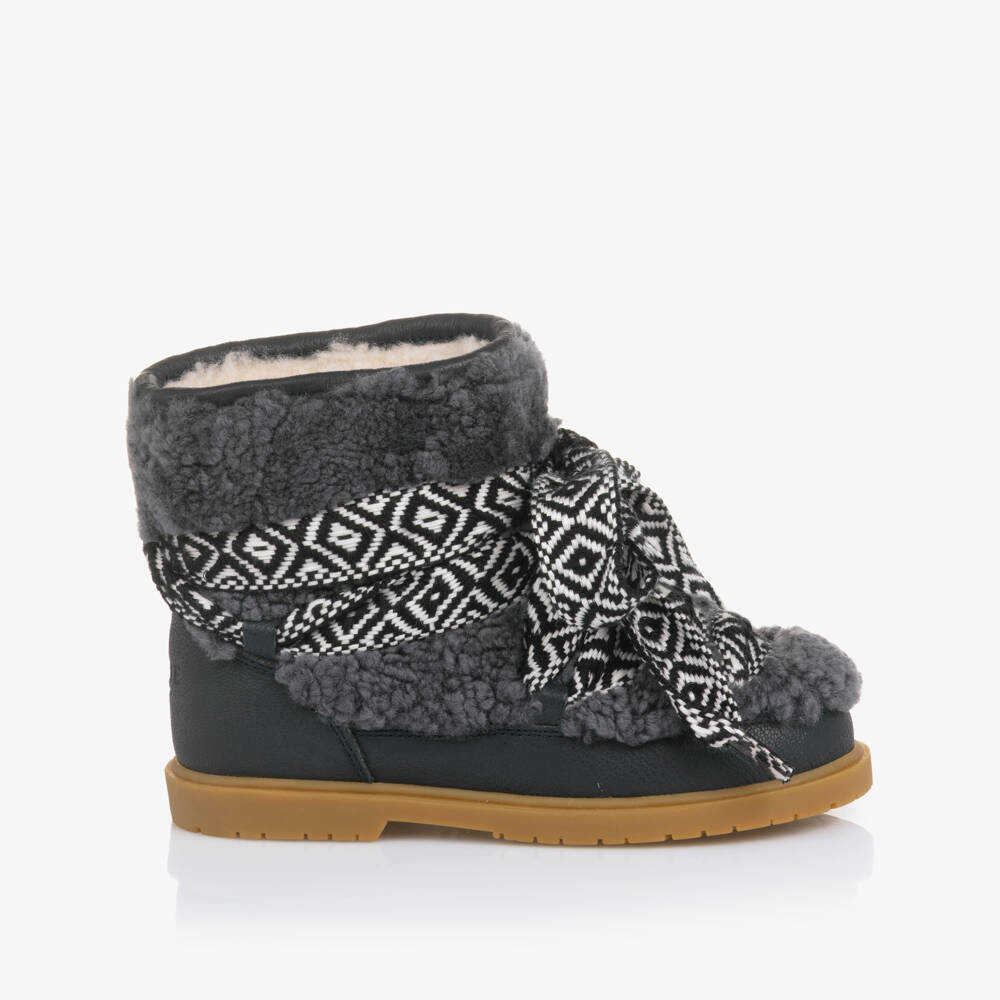 Donsje-Navy Tie Up Boots | Childrensalon Outlet