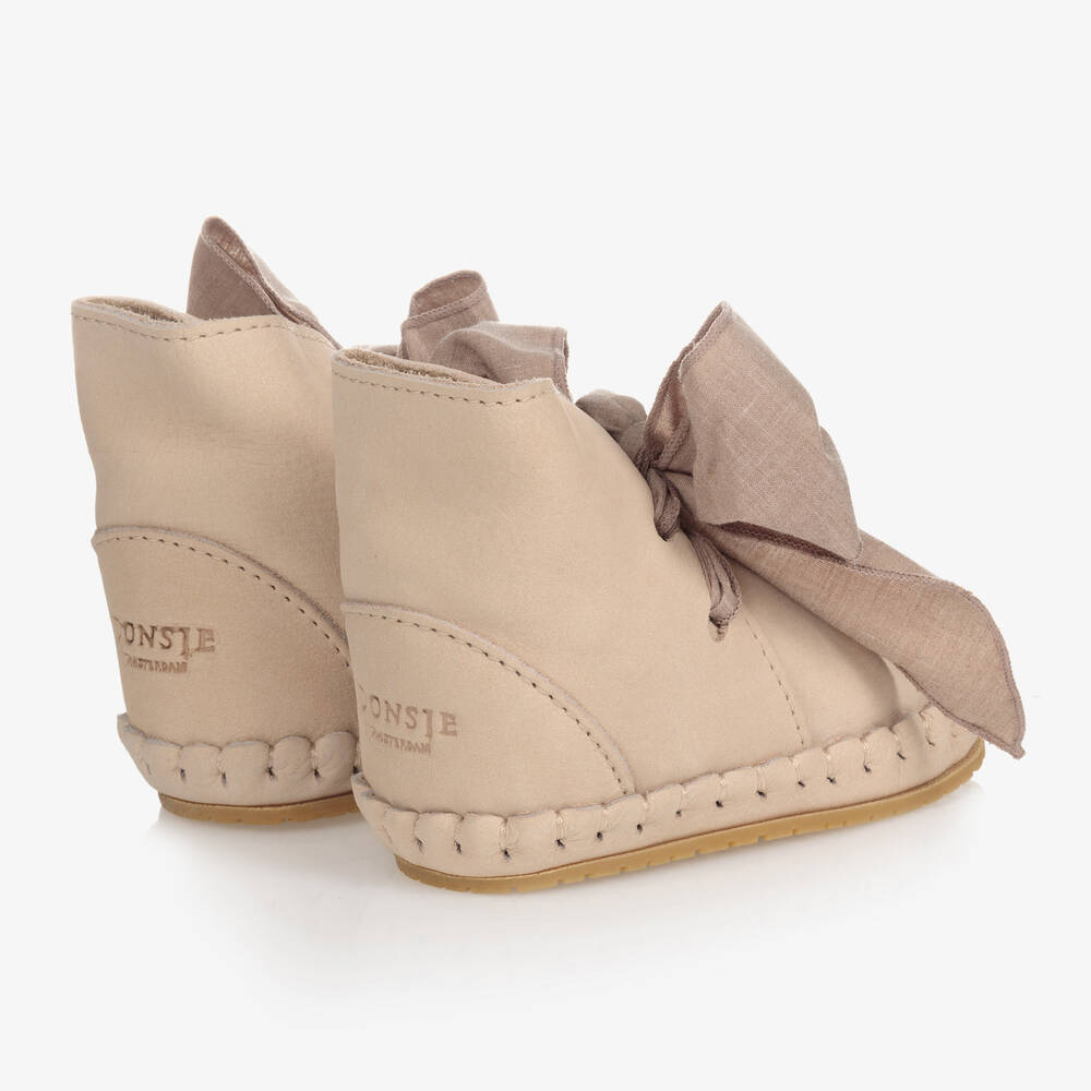 دونسجي-حذاء جلد شامواه لون زهري-بيج للمولودات | Childrensalon Outlet