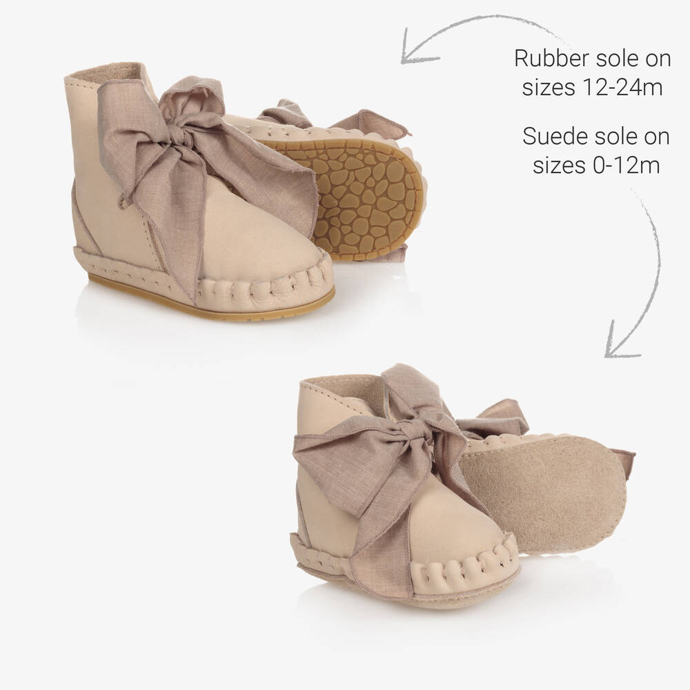 دونسجي-حذاء جلد شامواه لون زهري-بيج للمولودات | Childrensalon Outlet