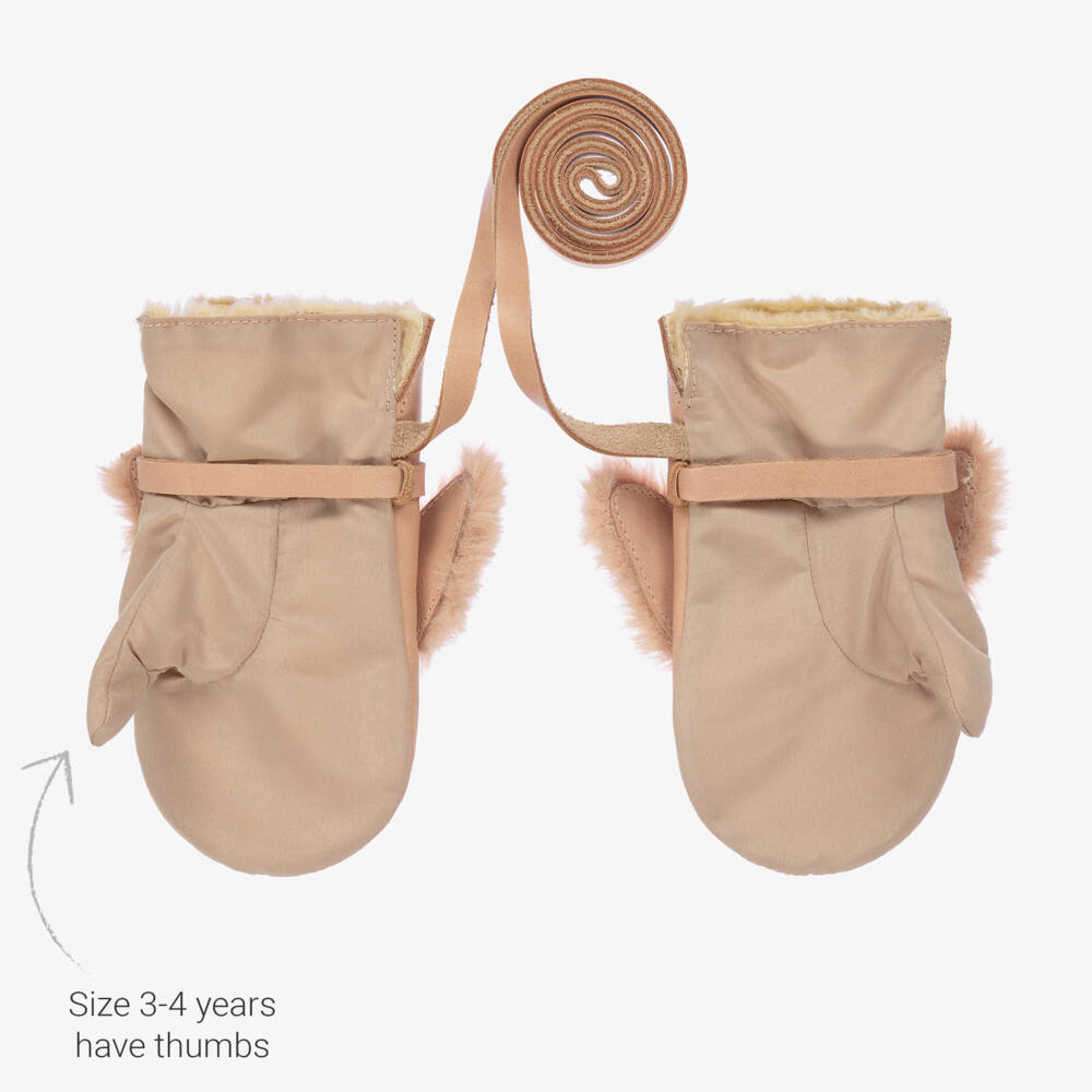 Donsje-Pink Leather & Faux Fur Bunny Mittens | Childrensalon Outlet