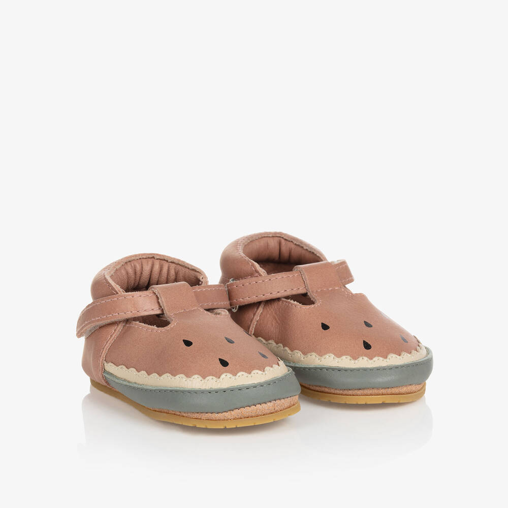 Donsje-Pink Leather Watermelon Baby Shoes | Childrensalon Outlet