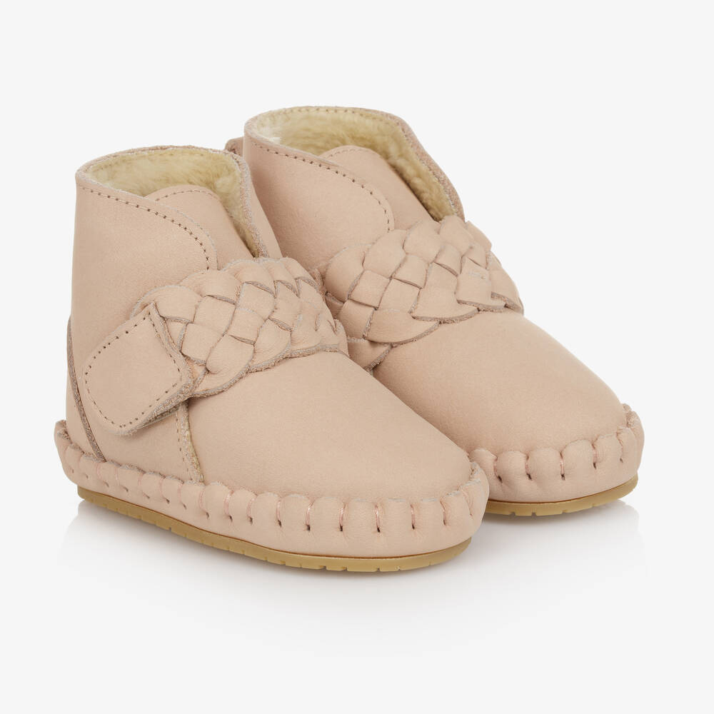 Donsje - Rosa Baby-Lederstiefel mit Flechtdetail | Childrensalon