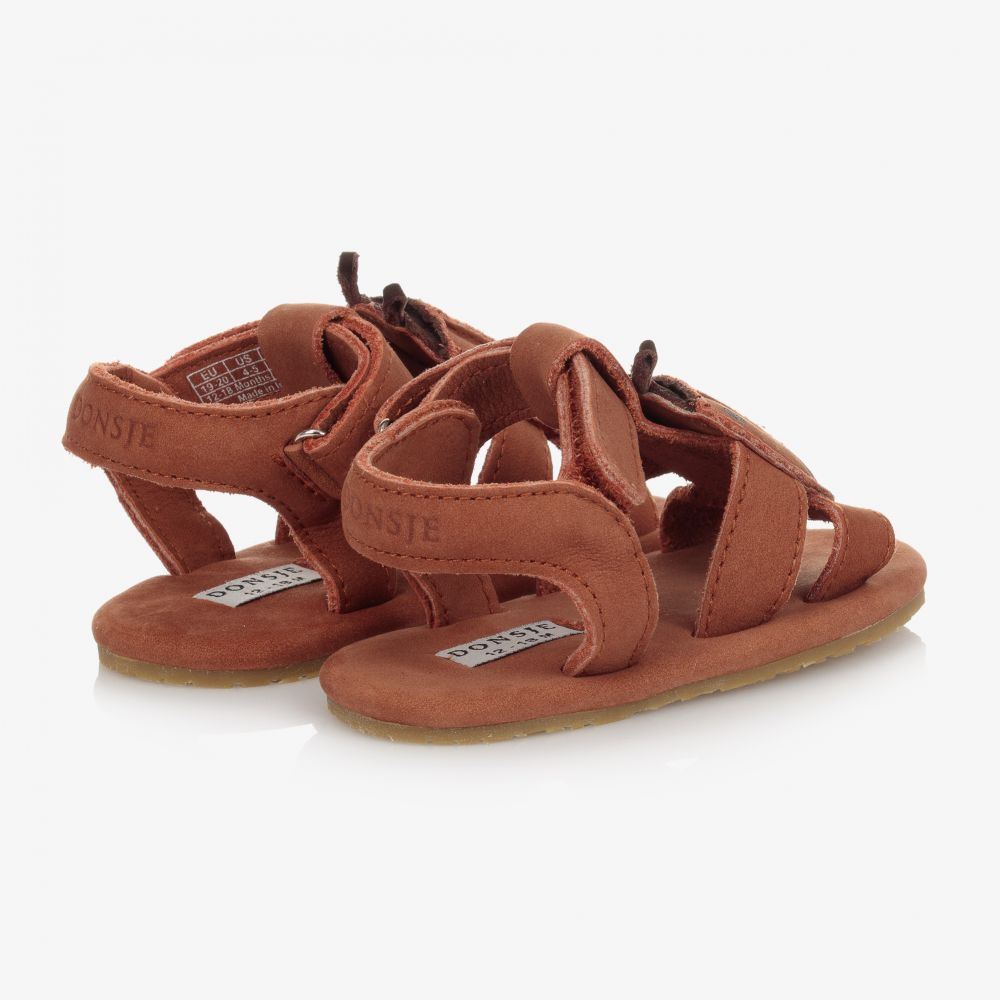 Donsje-Tan Brown Suede Velcro Sandals | Childrensalon Outlet