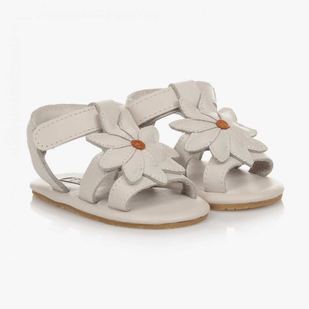 Donsje - Sandales blanches en cuir à scratch | Childrensalon