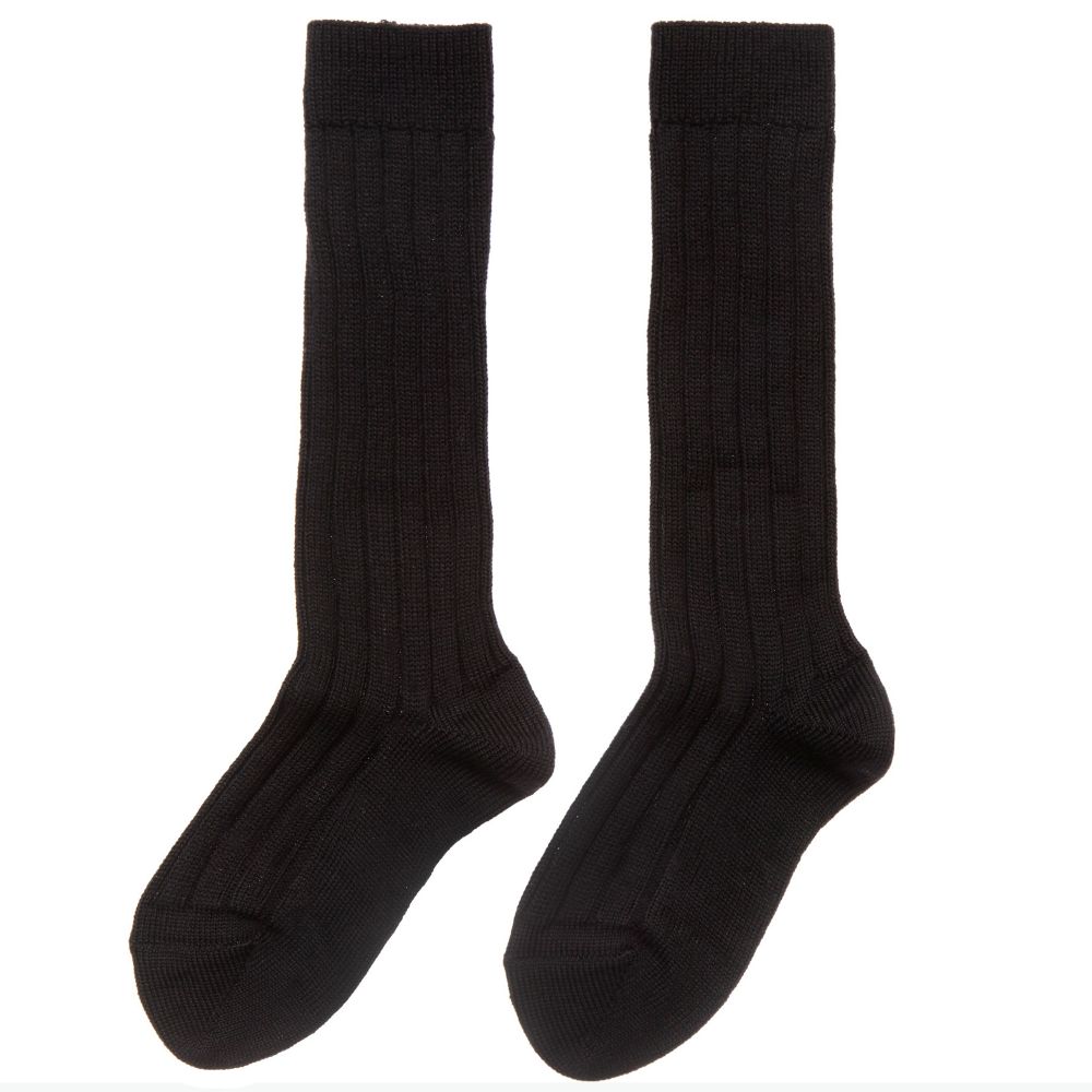 Dore Dore - Black Wool & Cotton Long Socks | Childrensalon Outlet