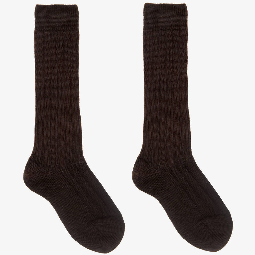 Dore Dore - Brown Wool & Cotton Long Socks | Childrensalon