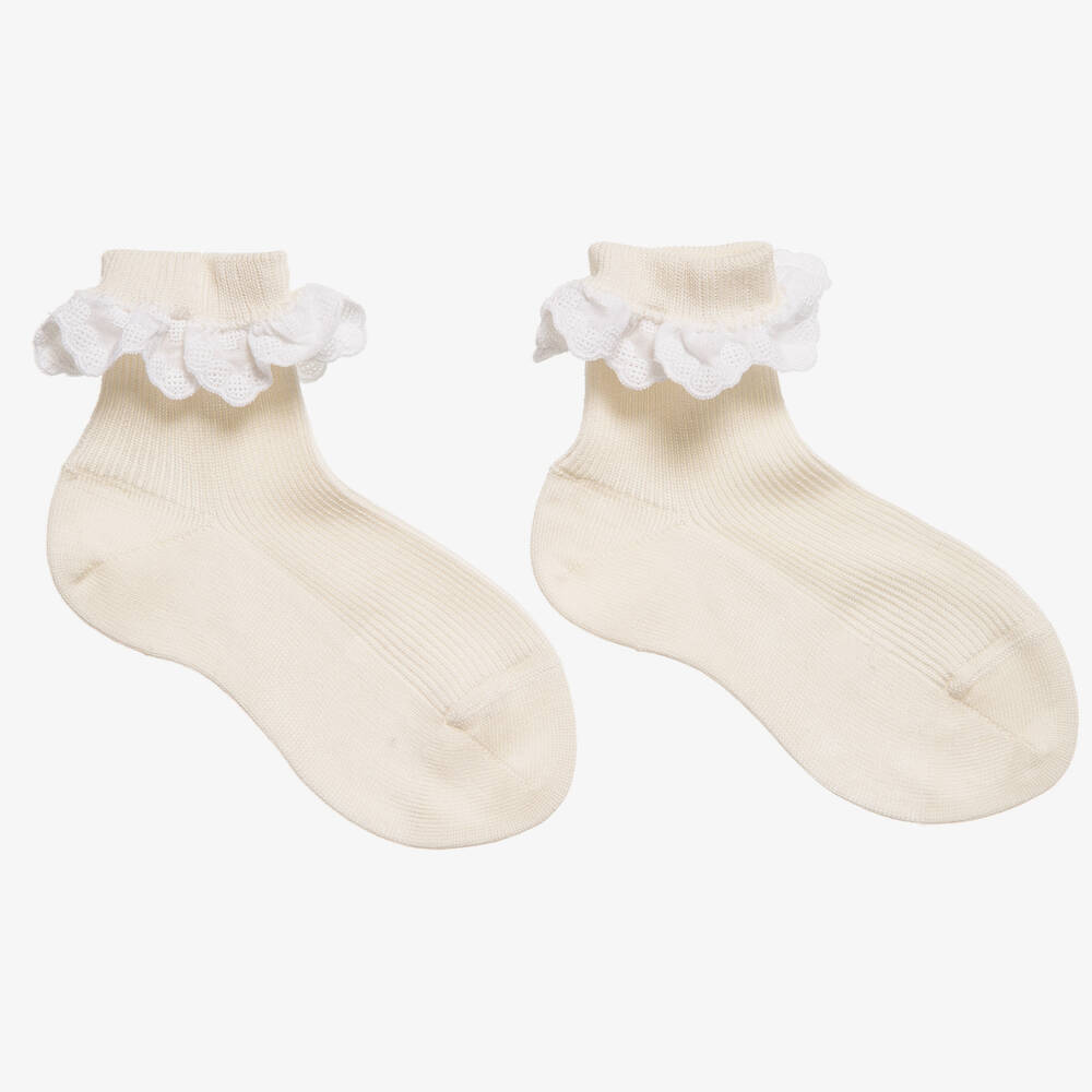 Dore Dore - Girls Luxury Ivory Frilly Socks | Childrensalon